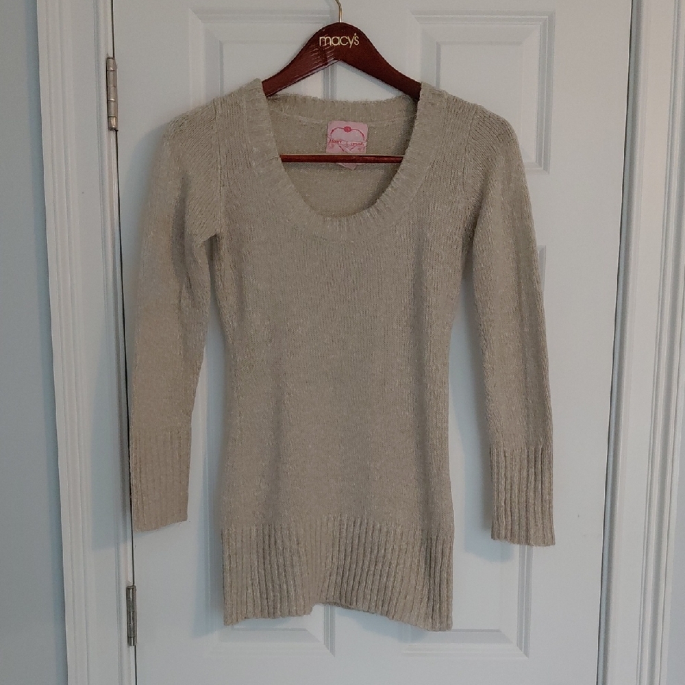 Scoop Neck Cream/Tan Sweater Dress, Size M